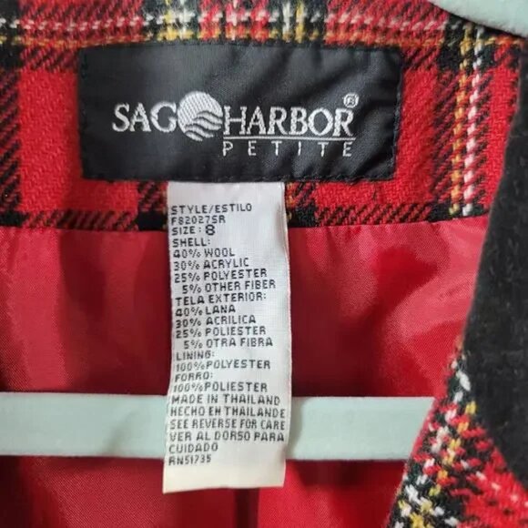 Vintage Sag Harbor Tartan Womans Jacket 8P Plaid Checkered Blazer Velvet - Picture 3 of 6